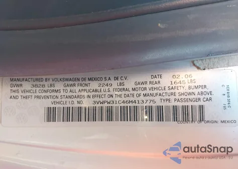 2006 Volkswagen New Beetle 2.5 из США, поврежденный, VIN 3VWPW31C46M413775